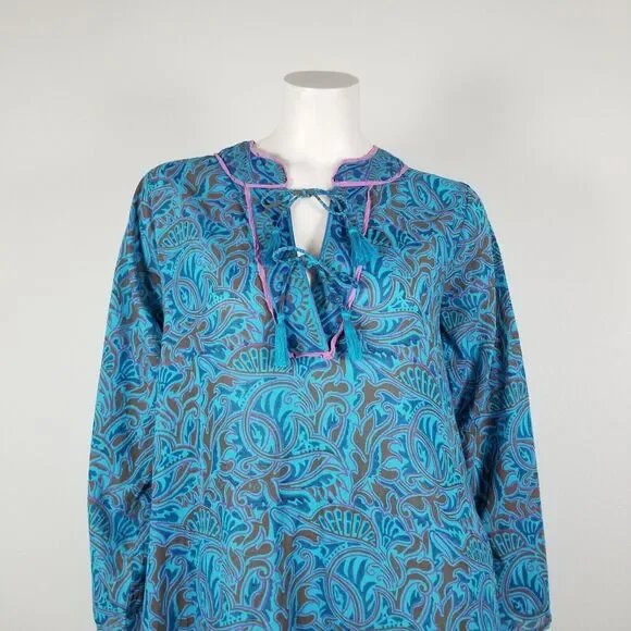 Cleobella Blue Bria Zuri Block Print Kaftan Midi Dress No Belt Size XS *Damaged - Picture 3 of 16